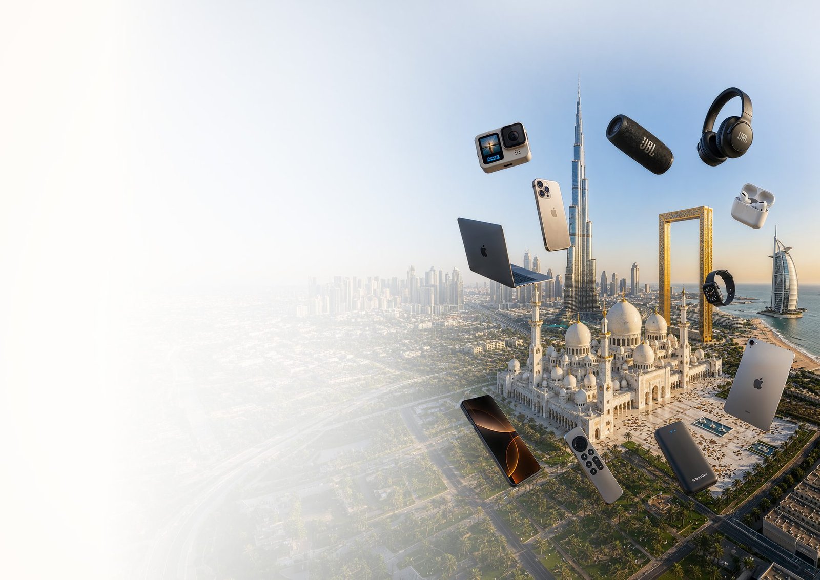 Gadgets floating above the Dubai skyline